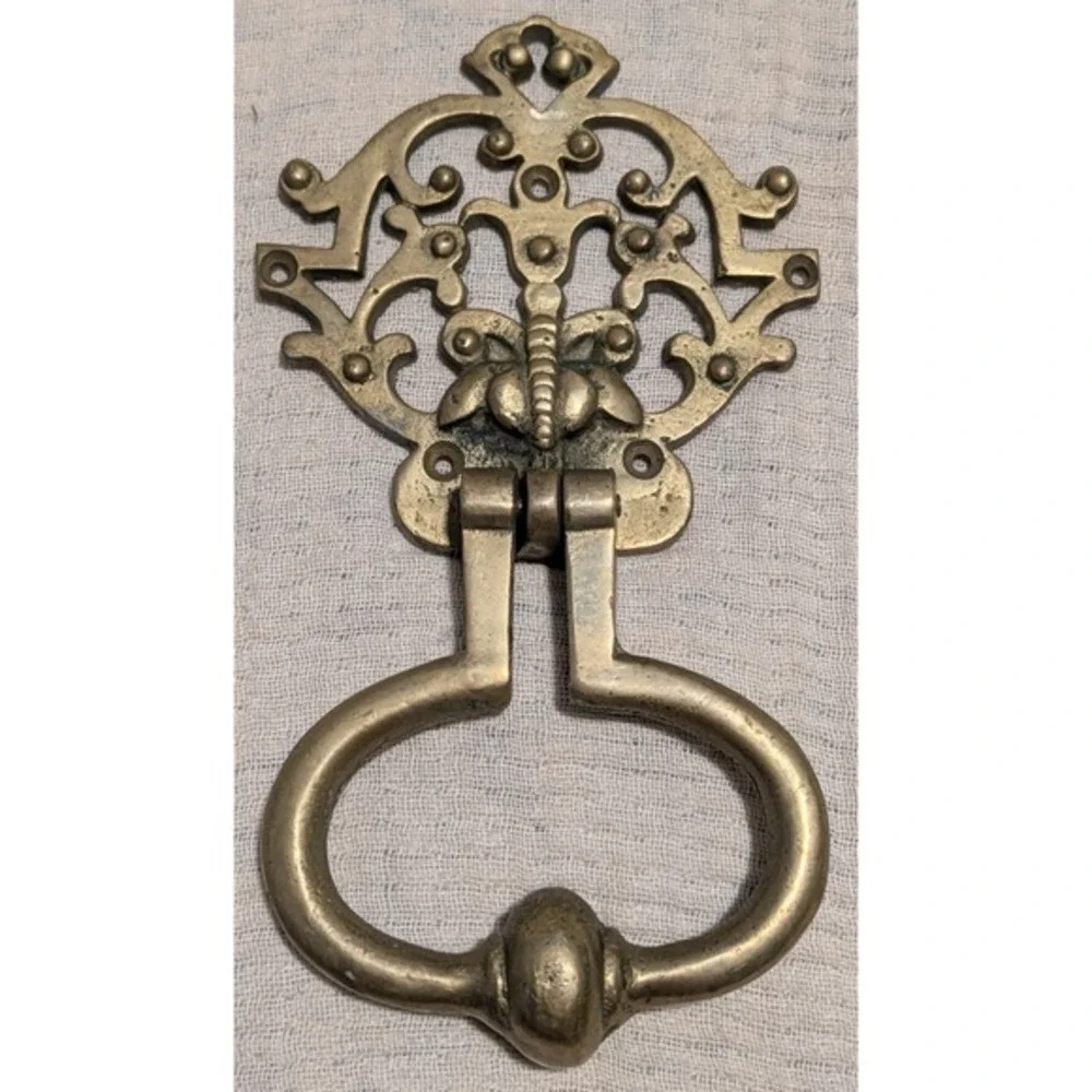 Antique Cast Brass Door Knocker Butterfly Victorian Art Nouveau Heavy Hardware